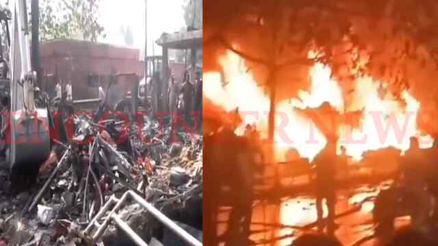बाजार में आग लगने से 40 दुकानें जलकर हुई राख, देखें वीडियो