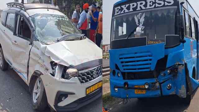 Jalandhar News: नेशनल हाईवे पर तेज रफ्तार बस ने कार को मारी टक्कर, लगा जाम, देखें वीडियो