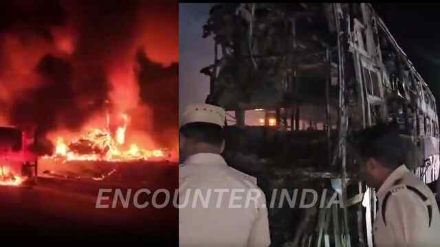 कंटेनर ट्रक के साथ टकराई बस, लगी भीषण आग, 3 की हुई मौत, देखें वीडियो