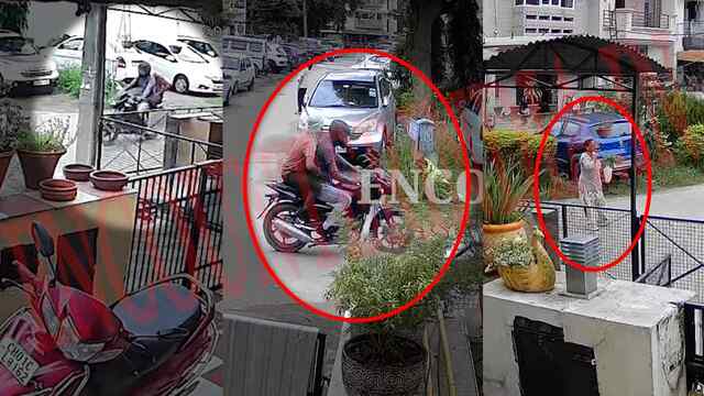 महिला की चेन चुराकर भागे मोटरसाइकिल पर सवार 2 Snatcher, देखें CCTV