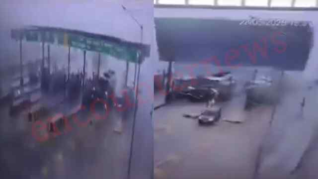 तेज आंधी के कहर में उड़ी टोल प्लाजा की छत, देखें CCTV