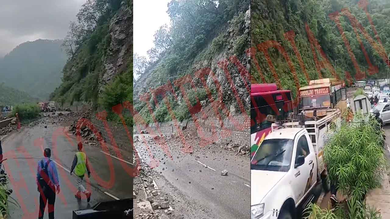NH-5 Chandigarh Shimla National Highway पर पहाड़ों से गिर रहे पत्थर, लगा लंबा जाम, देखें वीडियो