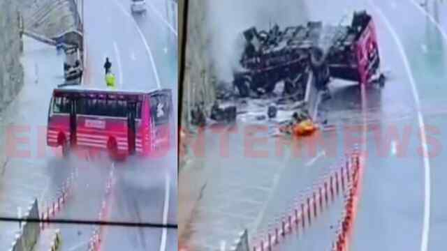 बेकाबू होकर पलटी यात्रियों से भरी बस, एक की मौत, 26 घायल, लोगों में मची चीख-पुकार, देखें CCTV