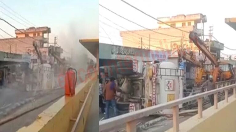 Jalandhar आ रहा पेट्रोल से भरा ट्रक सड़क पर पलटा