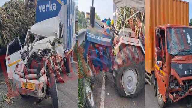 Jalandhar News: नेशनल हाईवे पर 3 गाड़ियों की टक्कर, 2 घायल, देखें वीडियो
