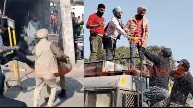 Punjab Roadways-Punbus मुलाजिमों का विरोध तेज, हुई धक्का-मुक्की, आग लगने से पुलिस कर्मी झुलसा, देखें Live