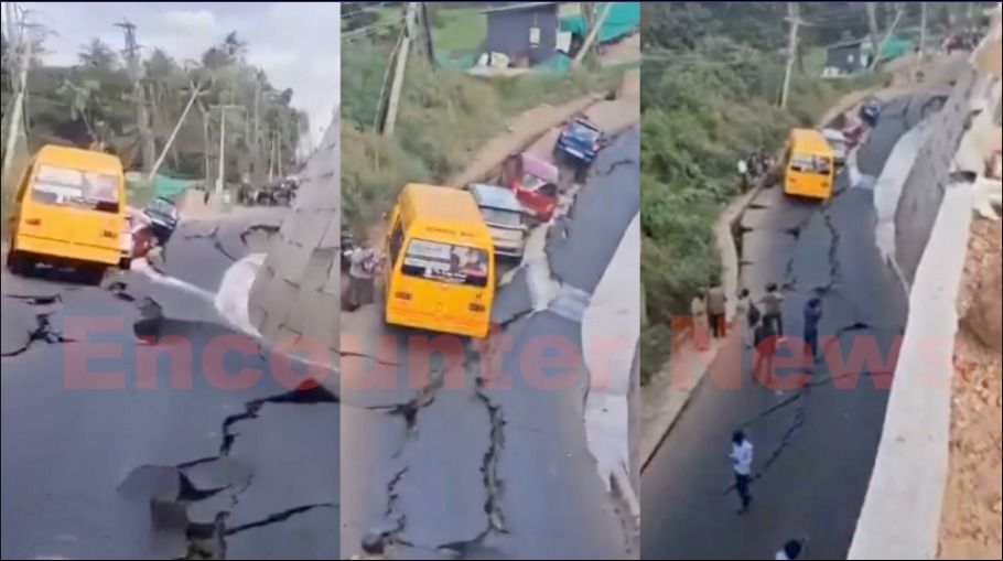 धंसा National Highway, स्कूल बस समेत कई गाड़ियां फंसी, देखें वीडियो
