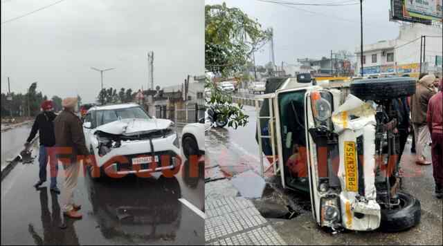 Jalandhar News: डिवाइडर की ग्रिल तोड़ते दूसरी ओर कार से टकराई महिंद्रा पिकअप, देखें Live