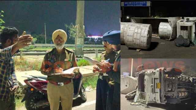Jalandhar News: Flyover के पास पलटा पेपर रील से लदा ट्रक, देखें वीडियो