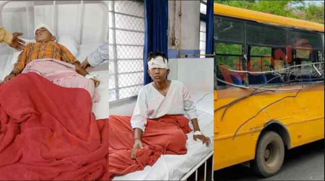 DAV School की Bus की ट्रक से टक्कर, एक दर्जन बच्चे घायल, मची चीख-पुकार, देखें वीडियो