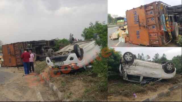Jalandhar News: Highway पर ट्रक और कार में हुई भीषण टक्कर में पलटे वाहन, 3 घायल, देखें वीडियो