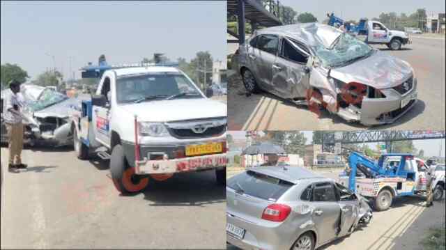 Jalandhar News: Highway पर Baleno ने खाई पलटियां, गाड़ी के उड़े परखच्चे, देखें वीडियो