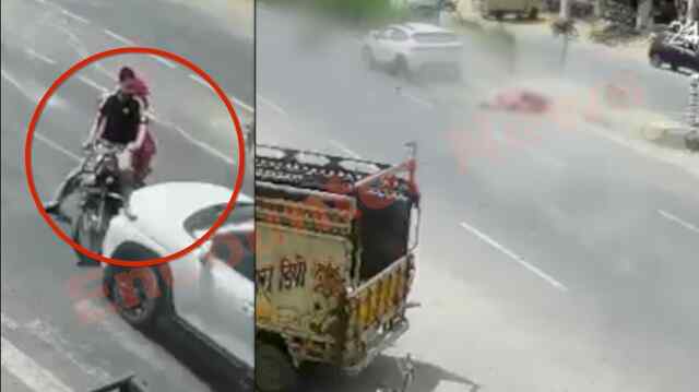 बाइक सवार दंपति को तेज रफ्तार Car ने मारी जबरदस्त टक्कर, कई फीट ऊपर उछलकर नीचे गिरे, देखें वीडियो