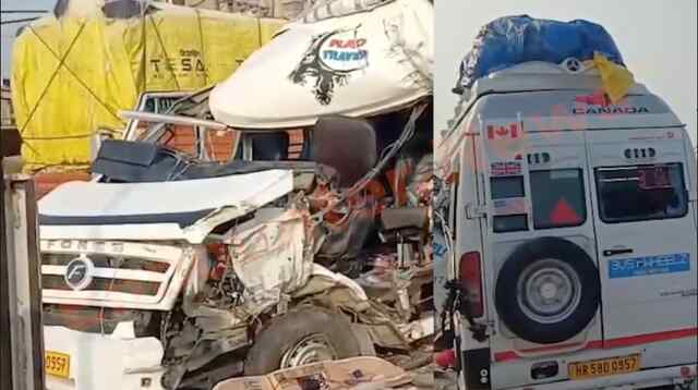 टेम्पो ट्रैवलर और हाइड्रा गाड़ी की आमने-सामने की टक्कर में 10 घायल, वाहनों के उड़े परखच्चे, देखें वीडियो