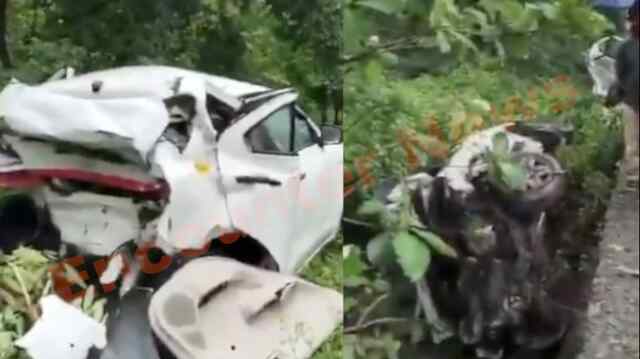 2 वाहनों को टक्कर मारने के बाद पलटी क्रेटा कार, 4 की हालत गंभीर, देखें वीडियो