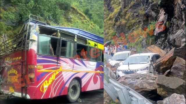 बड़ा हादसाः चलती बस और अन्य वाहनों पर गिरेे पत्‍थर, 2 की मौत और कई घायल, देखें वीडियो