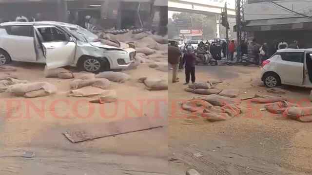 Punjab News: Elevated पुल से अचानक गिरी गेहूं की भारी-भरकम बोरियां, 2 कार व बाइक क्षतिग्रस्त, देखें वीडियो