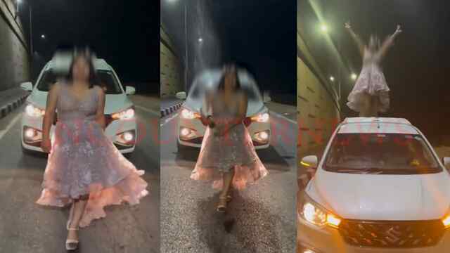 National Highway पर Car के सामने युवती ने किया Ramp Walk, उड़ाई Champagne की झाग, पुलिस ने लिया Action, देखें वीडियो