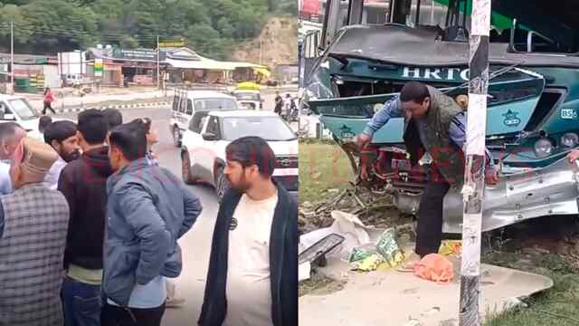 डिवाइडर से टकराकर हादसे का शिकार हुई बस, उड़े परखच्चे, देखें वीडियो