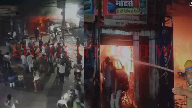 कार गैराज में भीषण आग लगने से 5 गाड़ियां खाक, रिहायशी इलाके में हड़कंप, देखें वीडियो