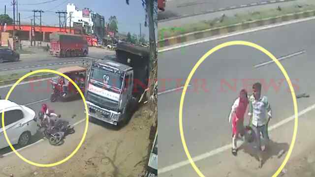 दिल दहलाने वाला हादसाः Overload Truck ने बाइक सवार को मारी टक्कर, देखें वीडियो