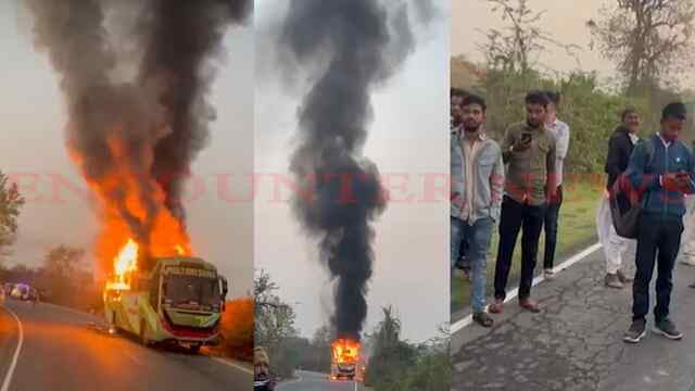 चलती Sleeper Coach Bus बनी आग का गोला, यात्रियों में मचा हड़कंप, देखें वीडियो