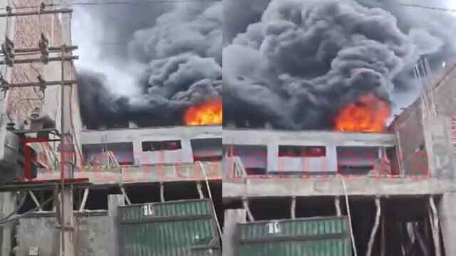 इंडस्ट्रियल एरिया में फैक्ट्री में आग, आसमान में छाया धुएं का गुब्बार, देखें वीडियो