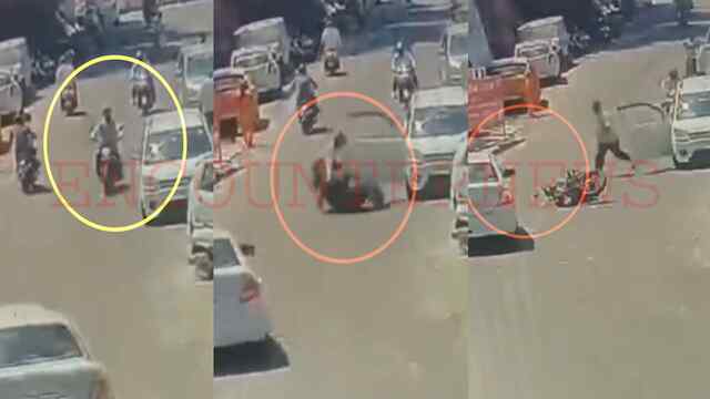 कार का दरवाजा खुलने से हादसे का शिकार हुआ बाइक सवार, देखें CCTV
