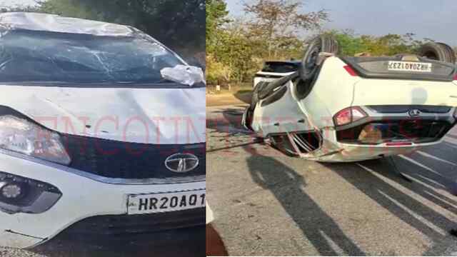 गोवंश को बचाने के चक्कर में पलटी Car, 6 लोग घायल, देखें वीडियो
