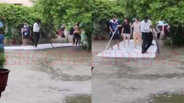 IIT के कैंपस में भरा पानी, छात्राओं ने हॉस्टल परिसर में चलाई नाव, वीडियो वायरल