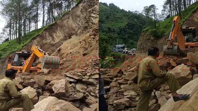 पंडोह मार्ग पर भीषण लैंडस्लाइड से फंसे कई वाहन, देखें वीडियो