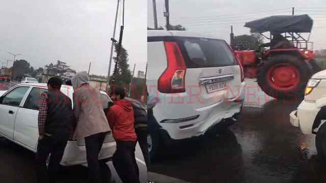 Jalandhar News: बारिश में Highway पर टकराई गाड़ियां, लगा जाम, देखें वीडियो