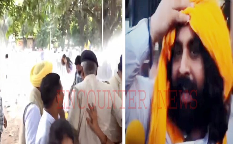 BJP दफ्तर घेरने गई AAP Party के मंत्री Harjot Bains की उतरी पगड़ी, पुलिस ने की पानी की बौछारे, देखें वीडियो