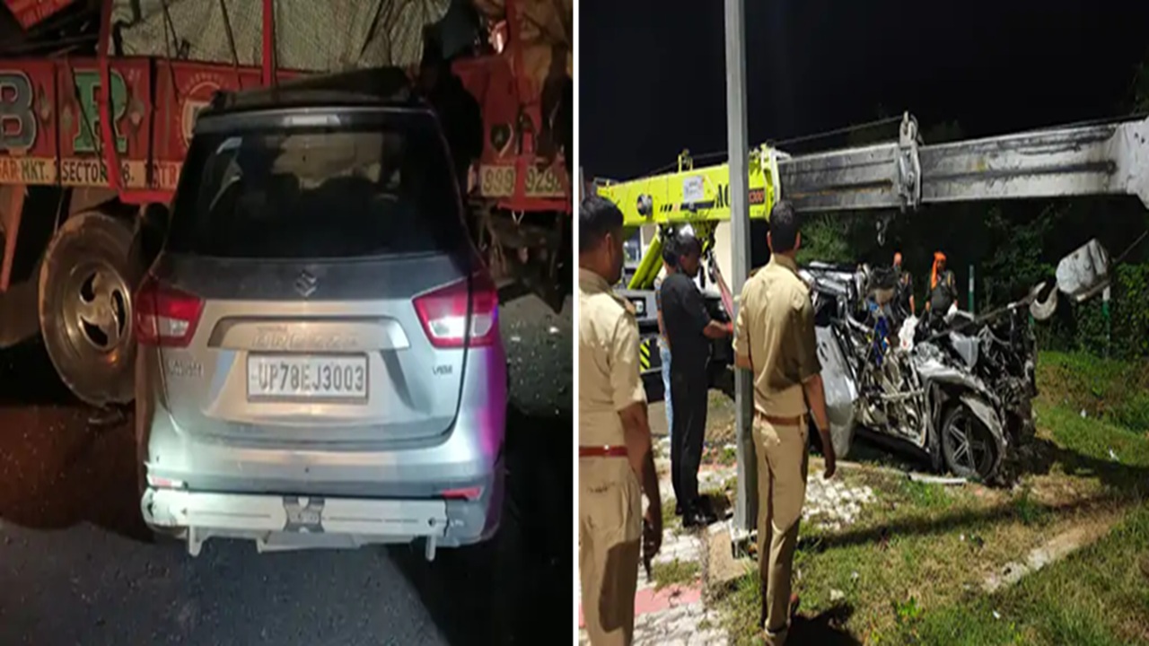 Brezza car और Truck में जबरदस्त टक्कर, 2 घंटे की मशक्कत के बाद 3 शव निकाले