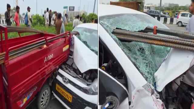 दर्दनाक हादसाः द्वारका एक्सप्रेसवे पर सरिया लदे टेंपो से टकराई कार, सरिया शरीर के आरपार होने से चालक की मौत