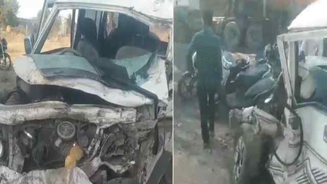 कंटेनर और बोलेरो में आमने-सामने टक्कर, चाचा-भतीजे की मौत, कार के उड़े परखच्चे