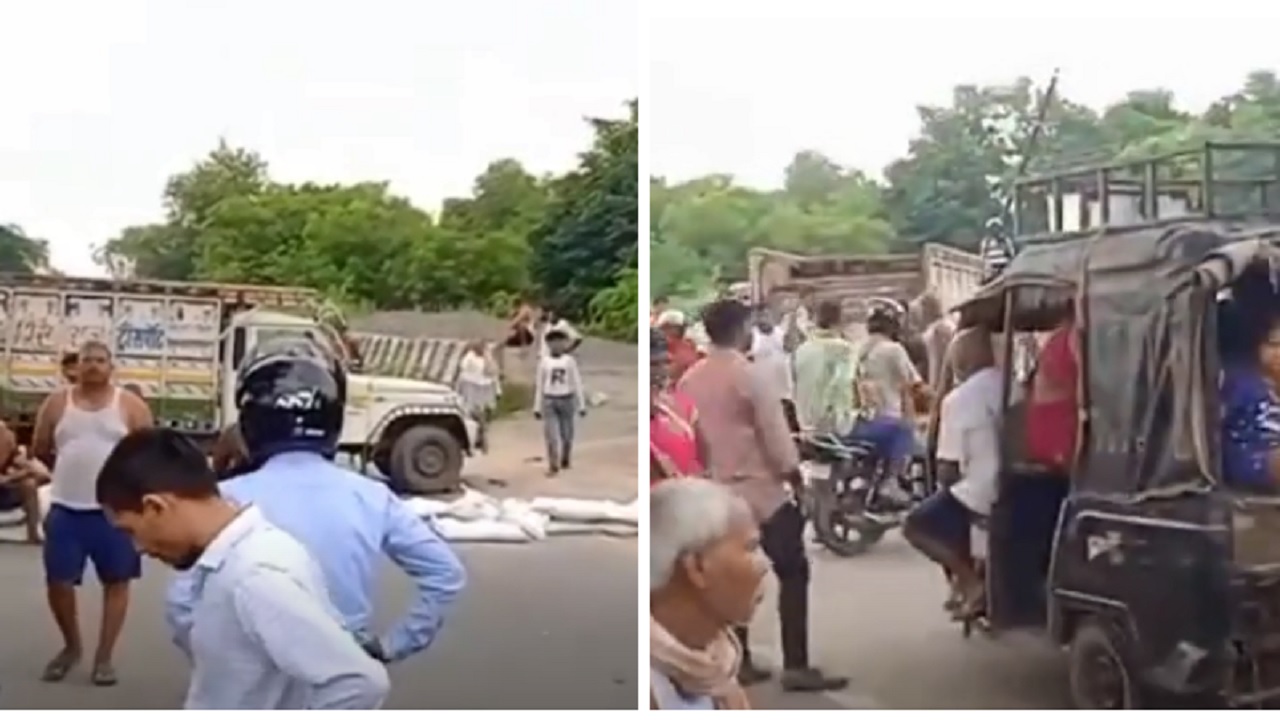 सड़क पार करते बुजुर्ग को गाड़ी ने कुचला, गुस्साए ग्रामीणों ने किया रोड जाम