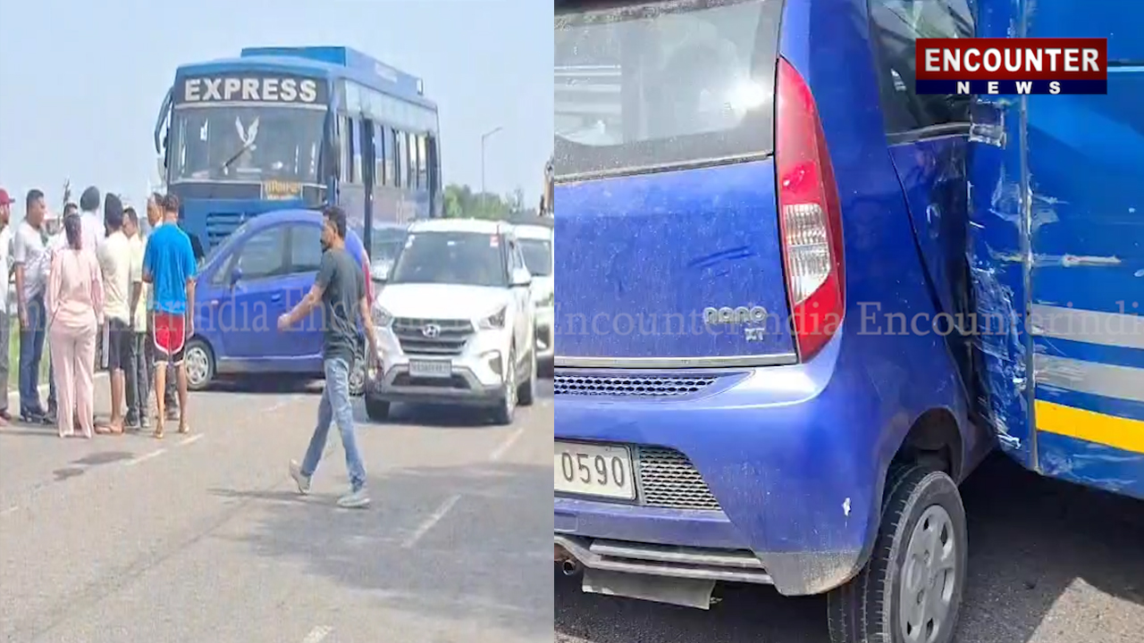 Jalandhar News: तेज रफ्तार बस ने नैनो कार को मारी टक्कर, हुआ हादसा, देखें वीडियो