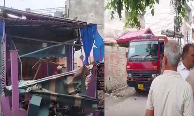 बंद दुकान में हुआ ब्लास्ट, 100 फीट दूर गिरा शटर, उड़े परखच्चे, देखें वीडियो
