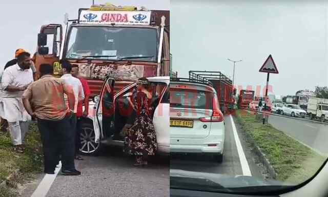 Jalandhar News: Flyover पर ट्रक और कार की टक्कर में वाहन क्षतिग्रस्त, लगा जाम, देखें वीडियो