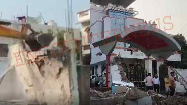 मंत्री के आवास पर चला बुलडोजर, हटाया अतिक्रमण, देखें वीडियो