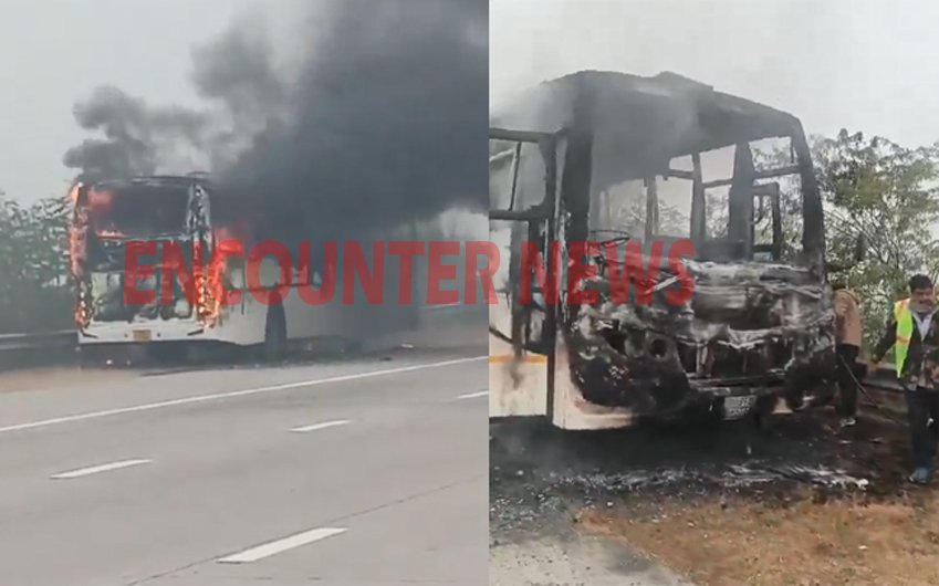 Expressway पर चलती BUS बनी आग का गोला, देखें वीडियो