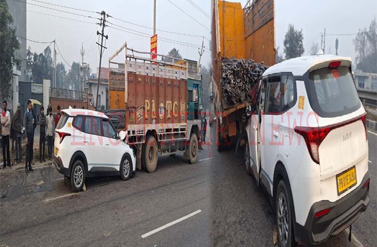 Punjab News: Golden Height Hotel के पास सरिए से भरे Truck में फंसी कार, शादी से लौट रहा था परिवार