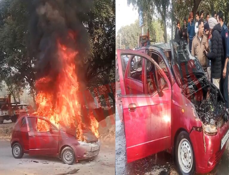 देखते ही देखते आग का गोला बनी Car, बाल-बाल बचे दंपति, देखें वीडियो