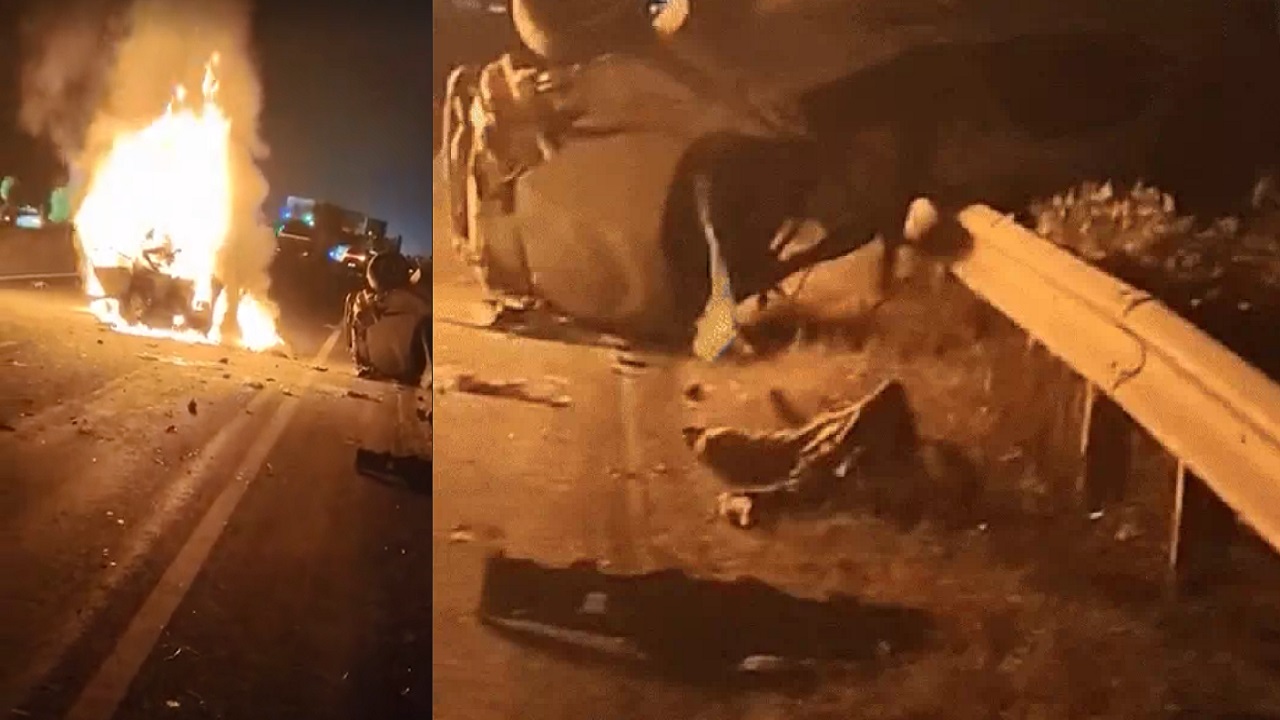 कारों में भीषण टक्कर के बाद लगी आग, 4 की मौत, 2 लोग जिंदा जले