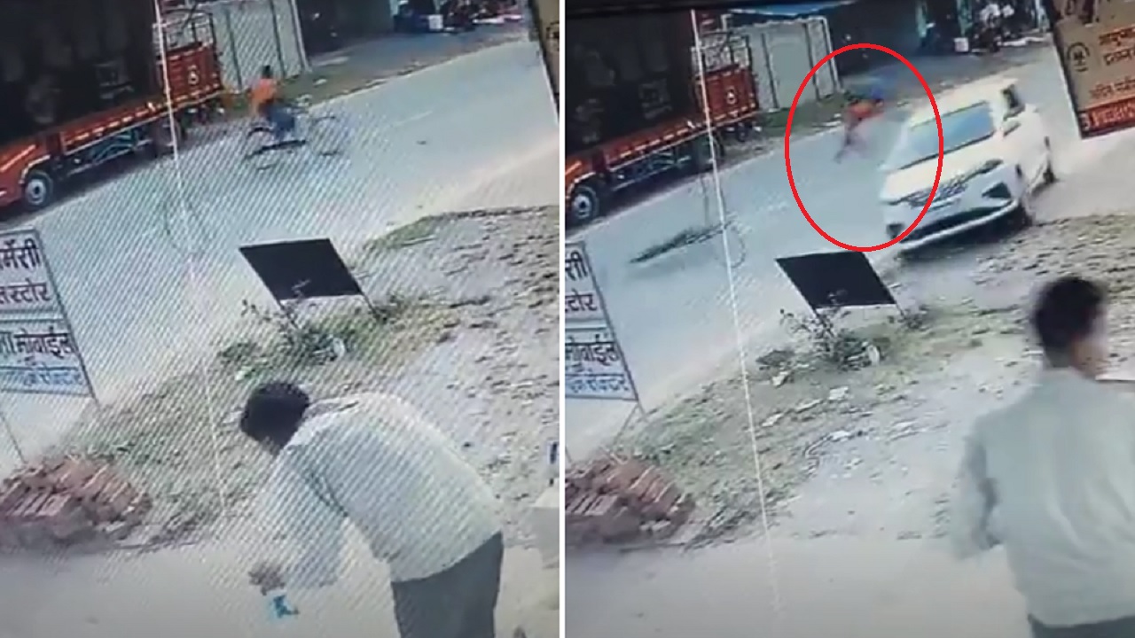 Cycle पर जा रहे व्यक्ति को Car ने मारी टक्कर, उछलकर दूर जा गिरा
