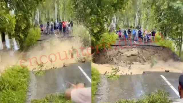 Punjab News: बमियाल में पानी के तेज बहाव से 2 हिस्सों में बंटी सड़क, देखें वीडियो