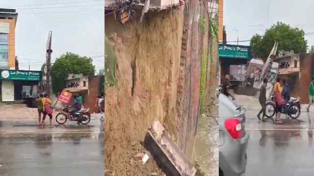 बारिश के कारण V2 Shopping Mall के पास Restaurant का ढांचा और खंभा गिरा, देखें वीडियो