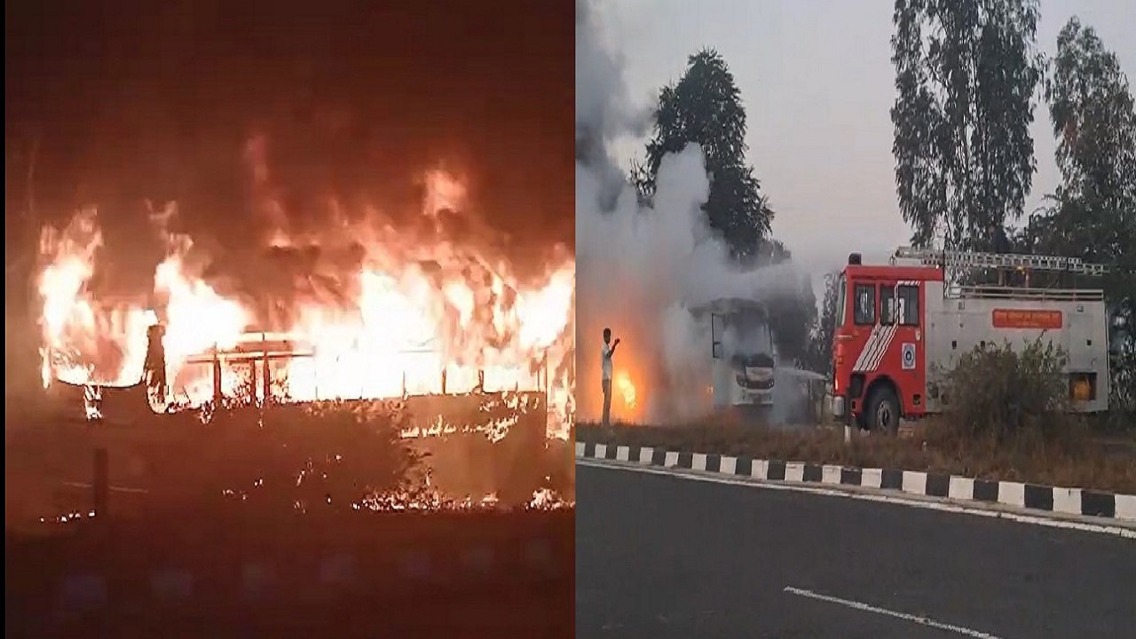 चलती बस में निकला धुआं; बनी आग का गोला, बाल-बाल बचे श्रद्धालु ,देखें वीडियो