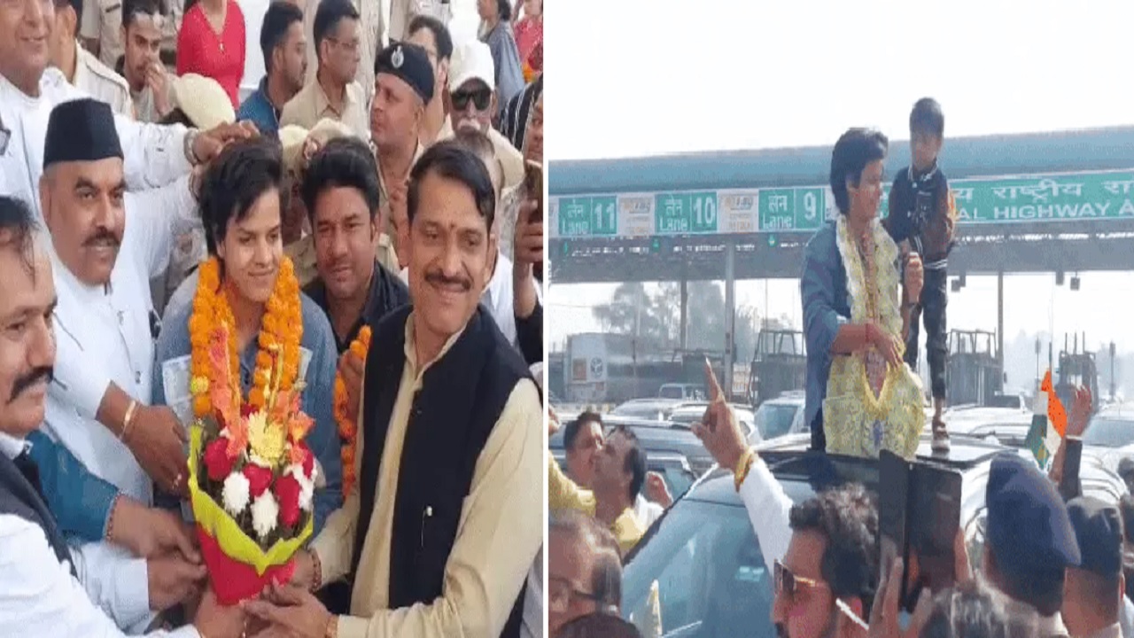 Champion Shefali Verma का Grand Welcome, खुली जीप में निकाला रोड शो